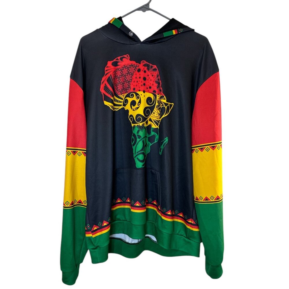 Vibrant Afrocentric Hoodie with Bold Tribal Design - Unisex 2XL - Lightweight